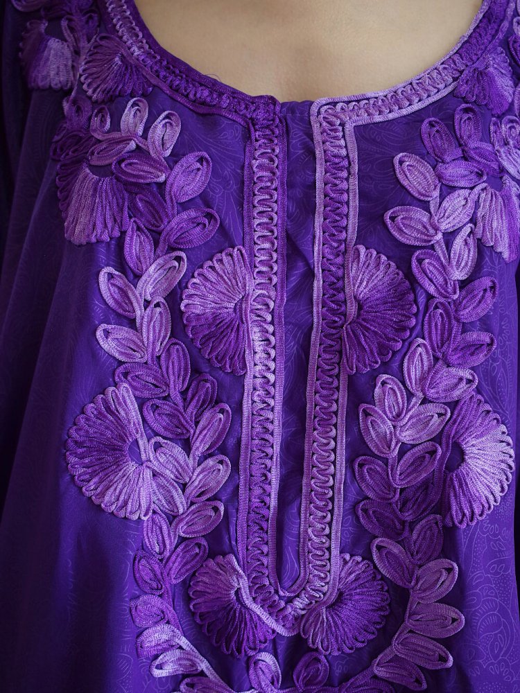 Embroidery Purple Arabesque Kaftan Dress