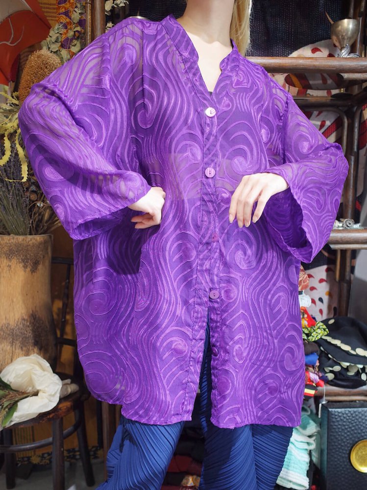 Purple Feather Pattern Sheer Shirt