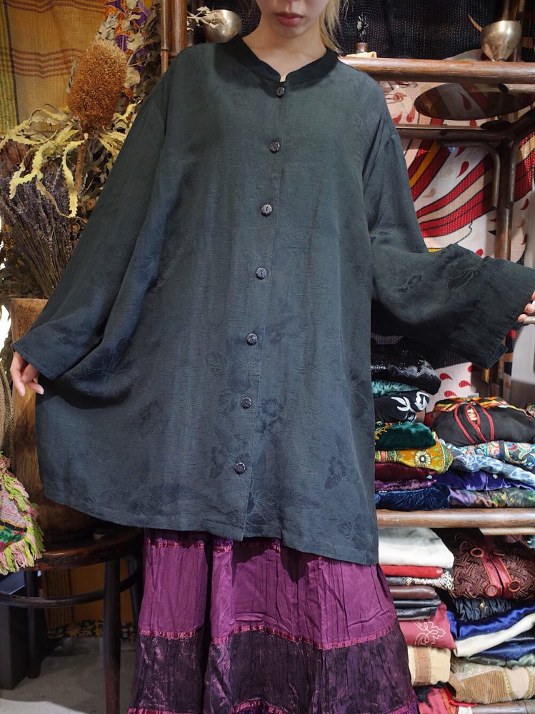 Shadow Flower Linen/Rayon Big Silhouette China Shirt