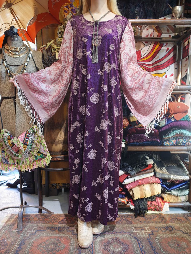 REMAKEStole Sleeve Dress / Deep Purple Rose Velvet