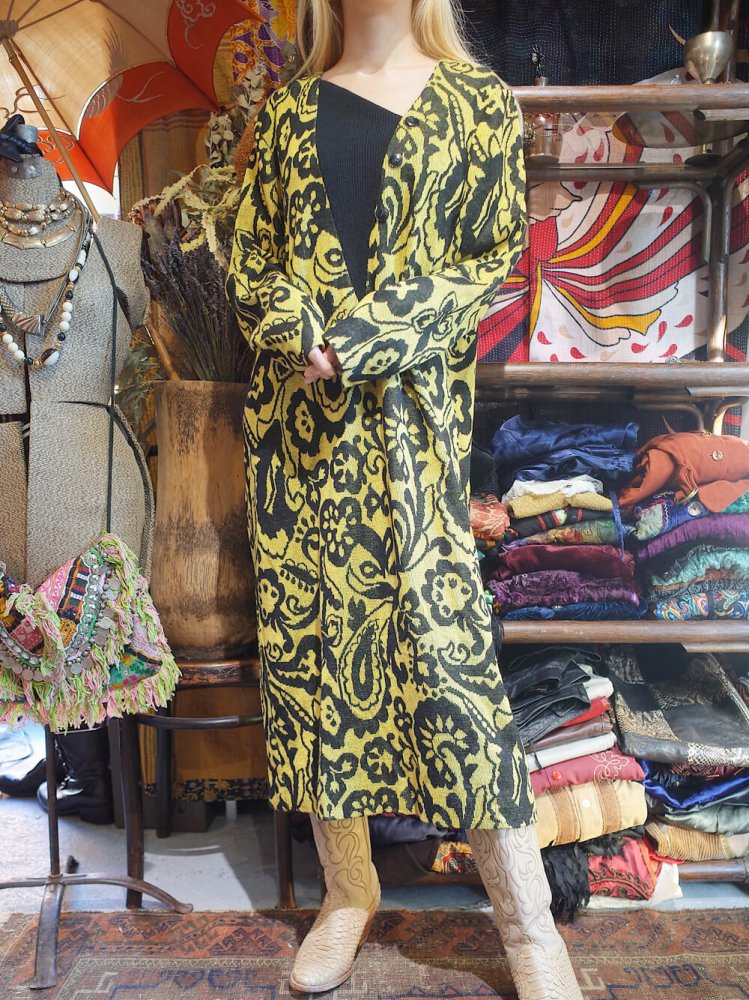 Yellow  Black Paisley Knit Dress