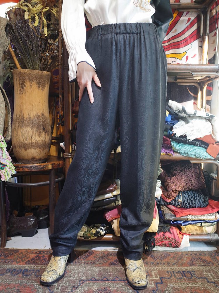 Black Shadow Flower Jacquard Rayon Pants