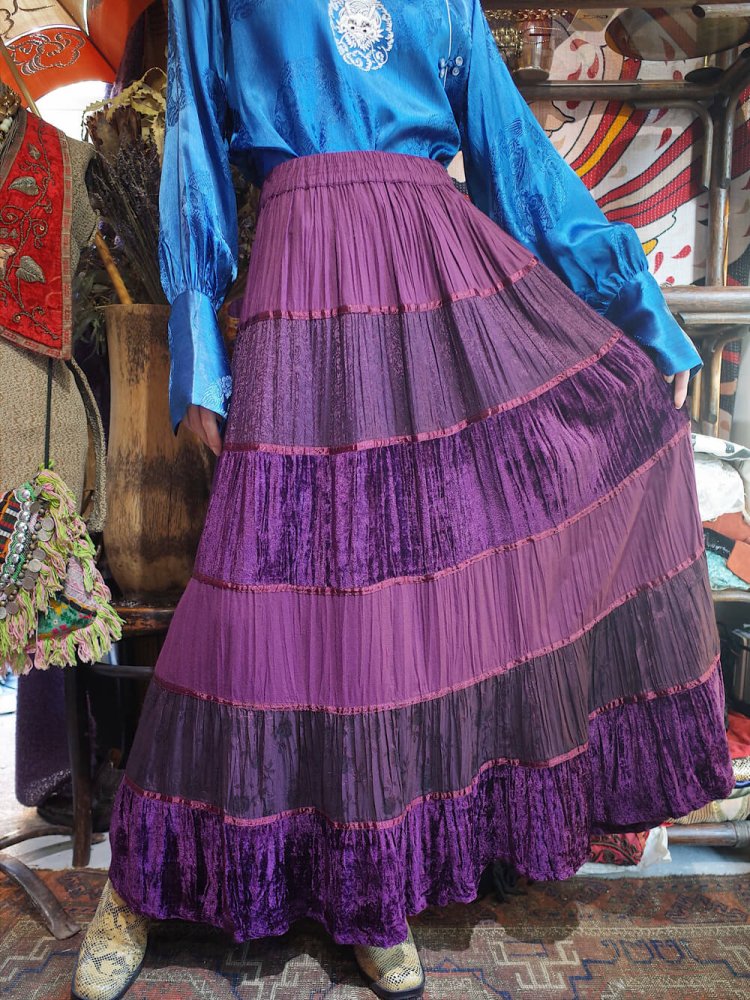 Purple Velvet & Jacquard Tiered Skirt