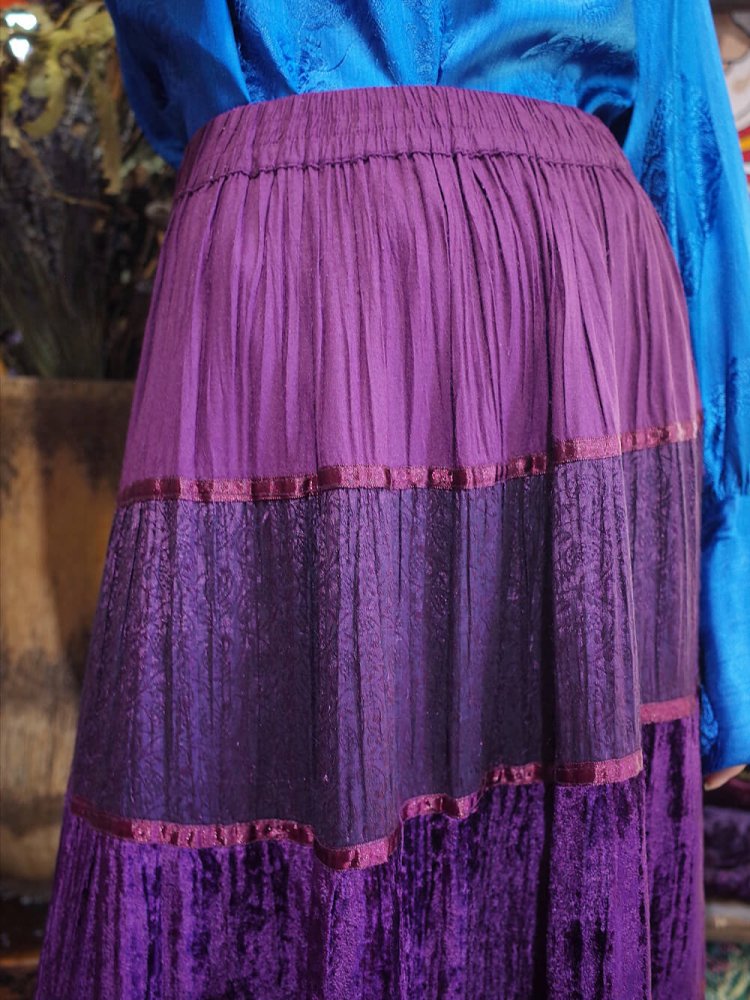 Purple Velvet & Jacquard Tiered Skirt