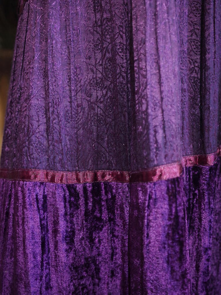 Purple Velvet & Jacquard Tiered Skirt