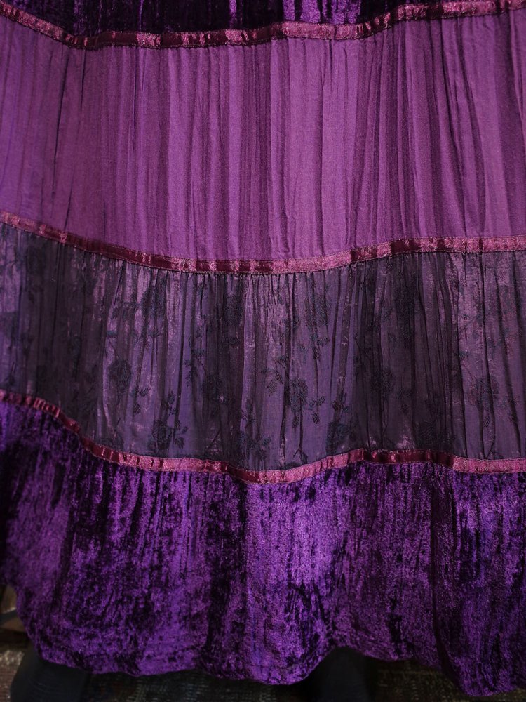 Purple Velvet & Jacquard Tiered Skirt