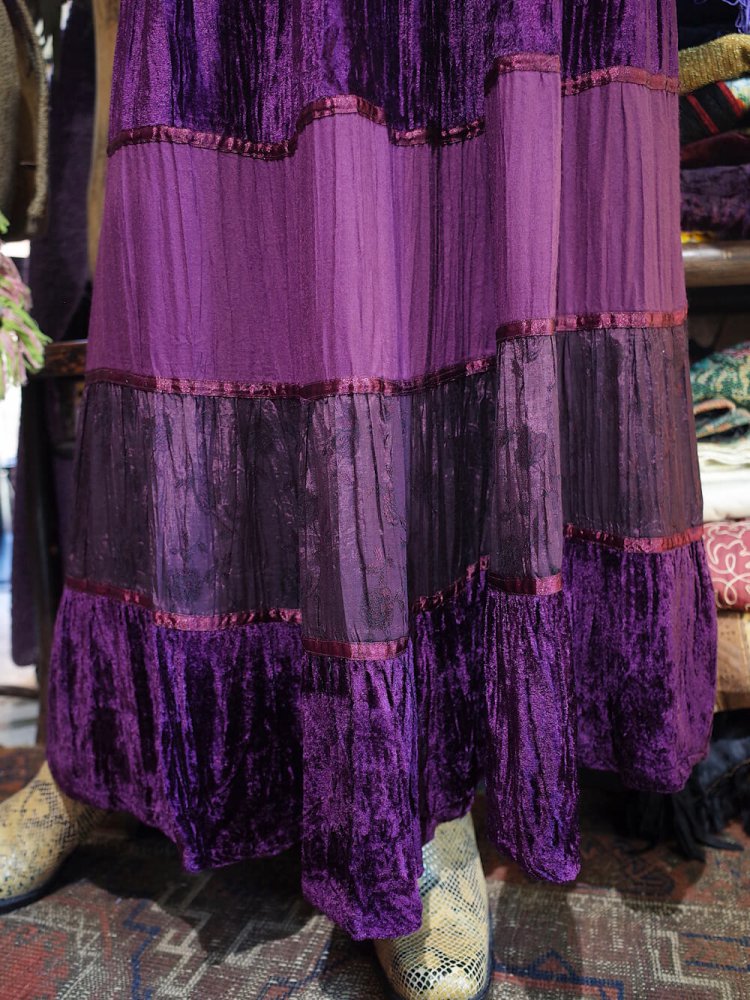 Purple Velvet & Jacquard Tiered Skirt