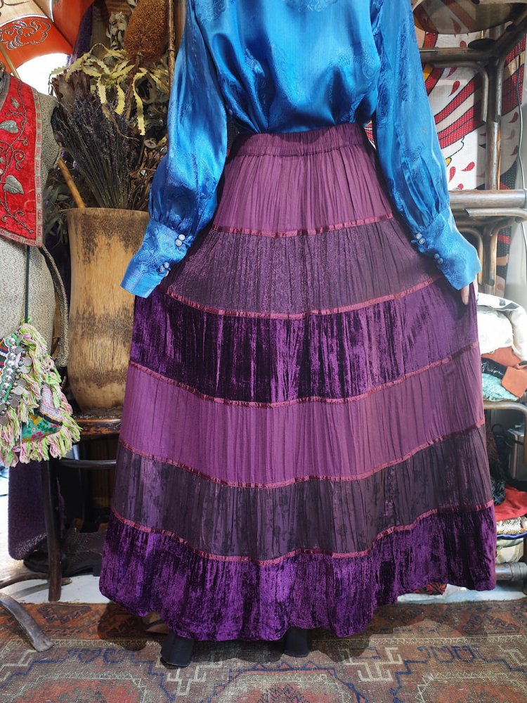 Purple Velvet & Jacquard Tiered Skirt