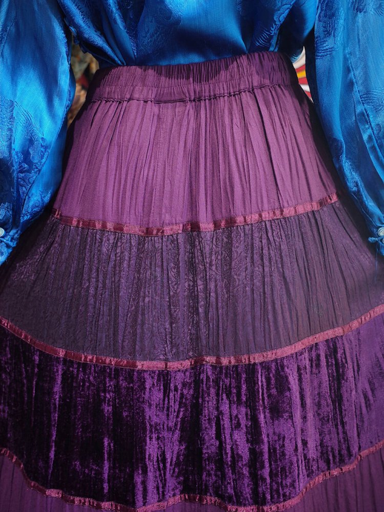 Purple Velvet & Jacquard Tiered Skirt