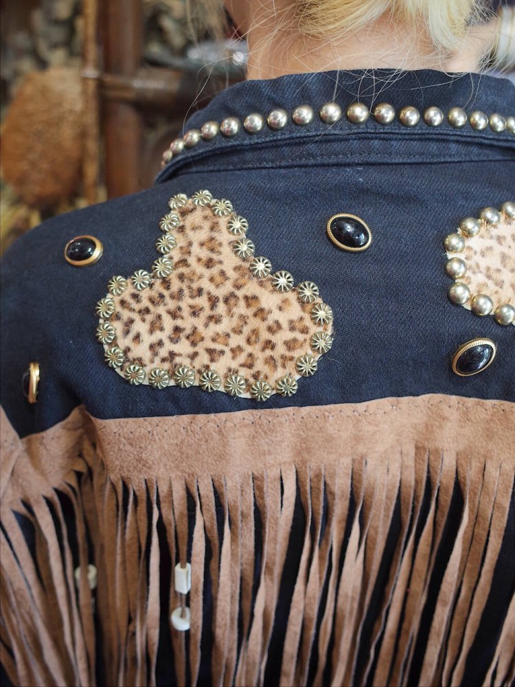 Studs & Fringe Custom Black Denim Jacket