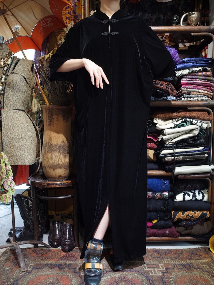 Black Velvet China Front Slit Dress