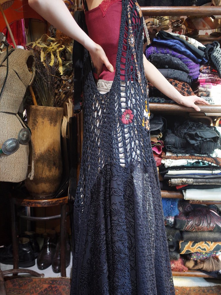 Embroidery Low Gauge Knit  Lace Long Dress