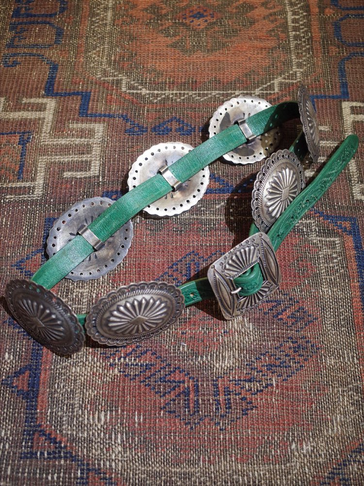 Ralph Lauren Green Curving Leather & Concho Belt