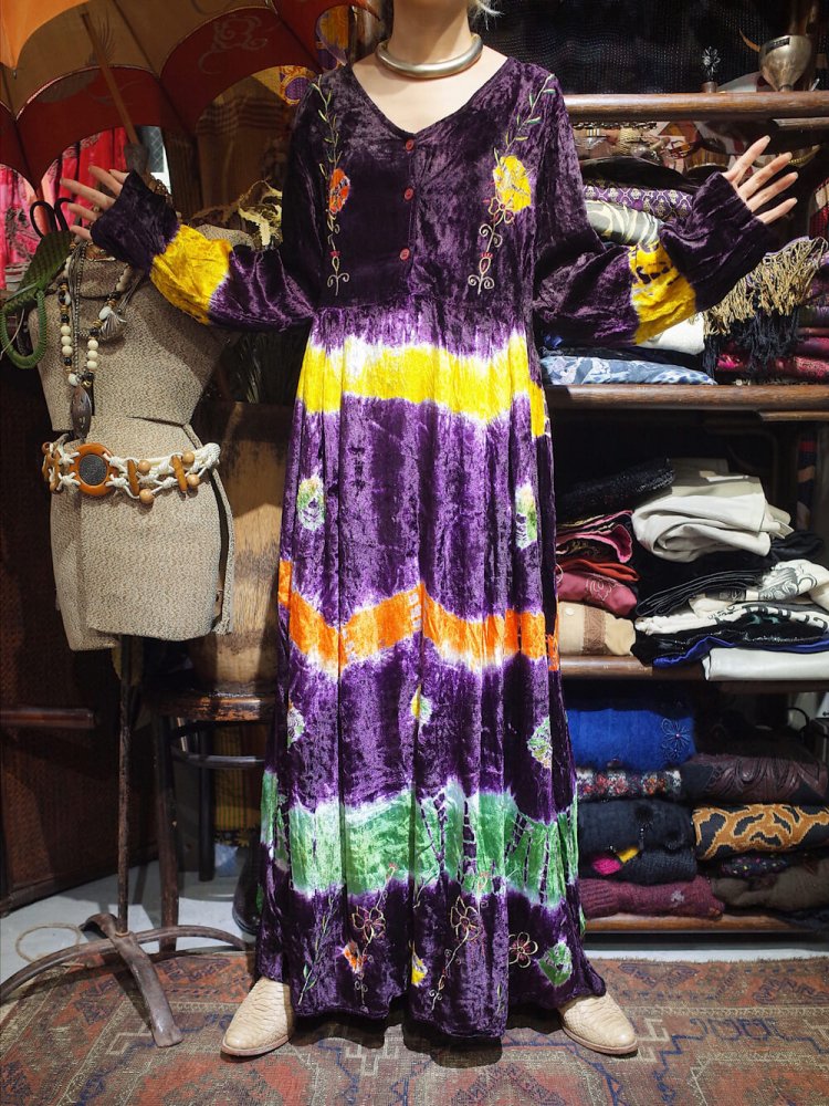 Embroidery & Tiedye Rayon Velvet Dress