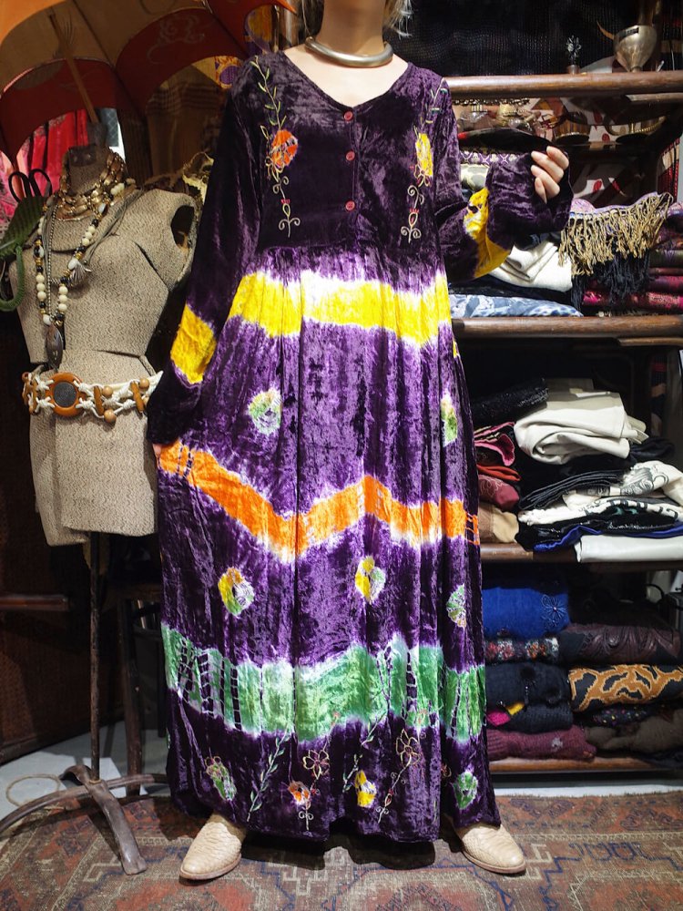 Embroidery & Tiedye Rayon Velvet Dress