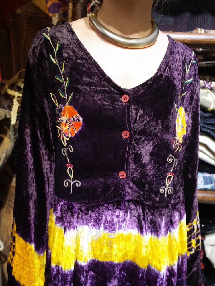 Embroidery & Tiedye Rayon Velvet Dress