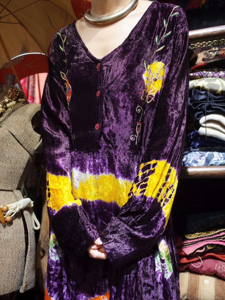 Embroidery & Tiedye Rayon Velvet Dress