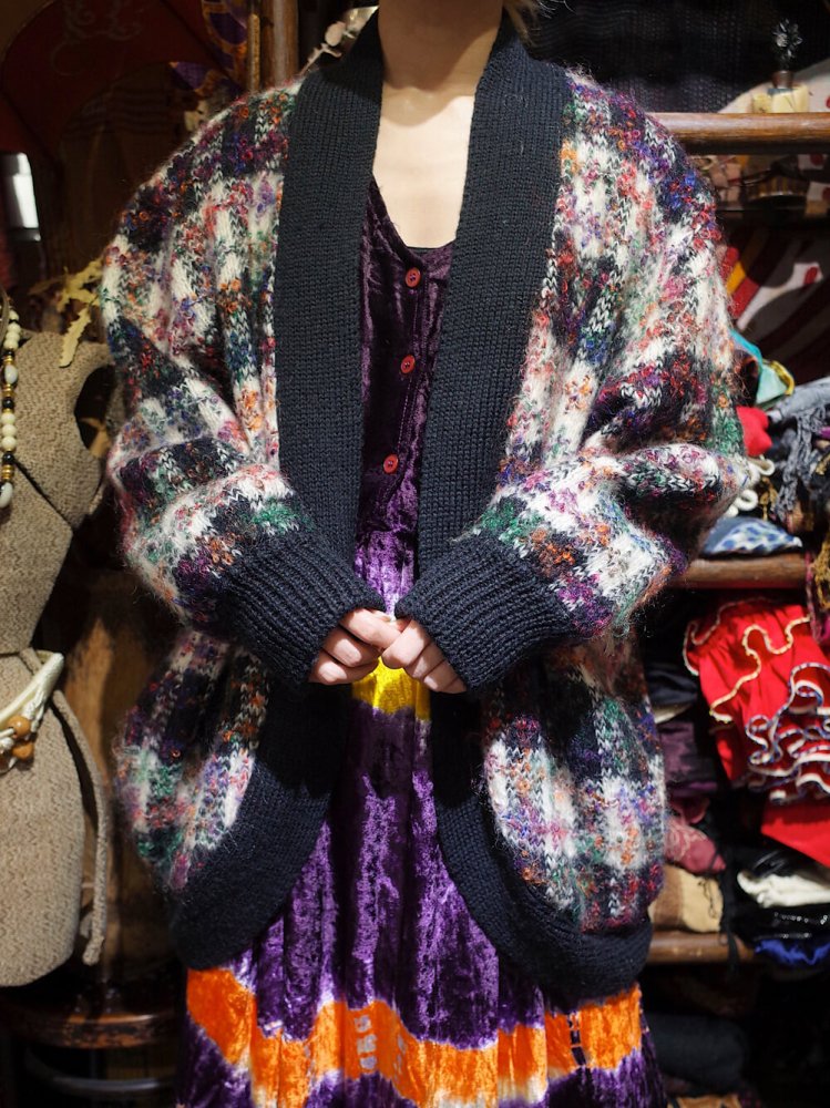 Mix Color Check Loop Knit Jacket