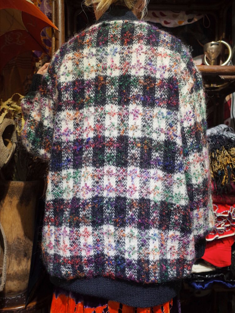 Mix Color Check Loop Knit Jacket