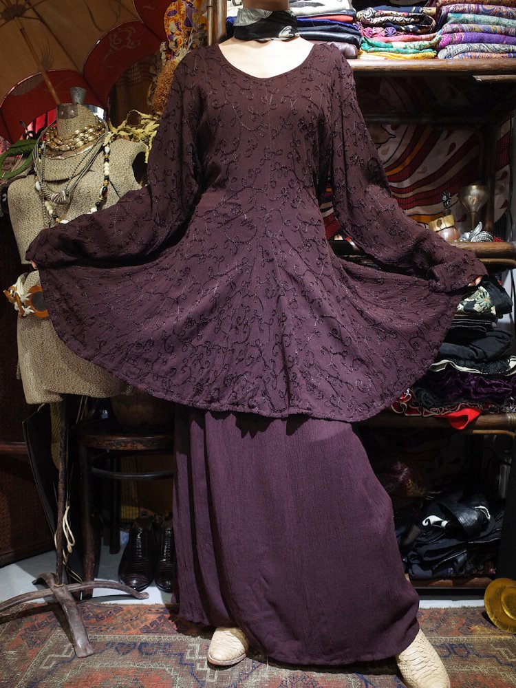 Embroidery Chocolate Brown Rayon Dress