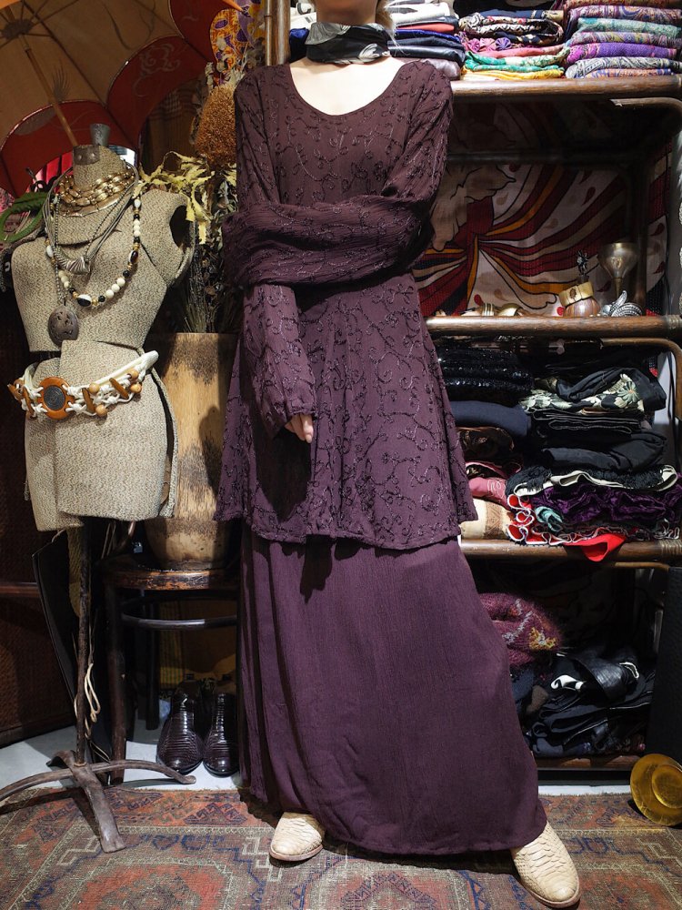 Embroidery Chocolate Brown Rayon Dress