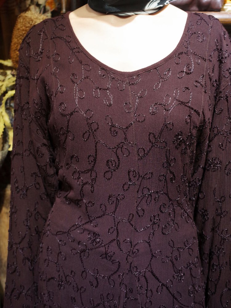 Embroidery Chocolate Brown Rayon Dress