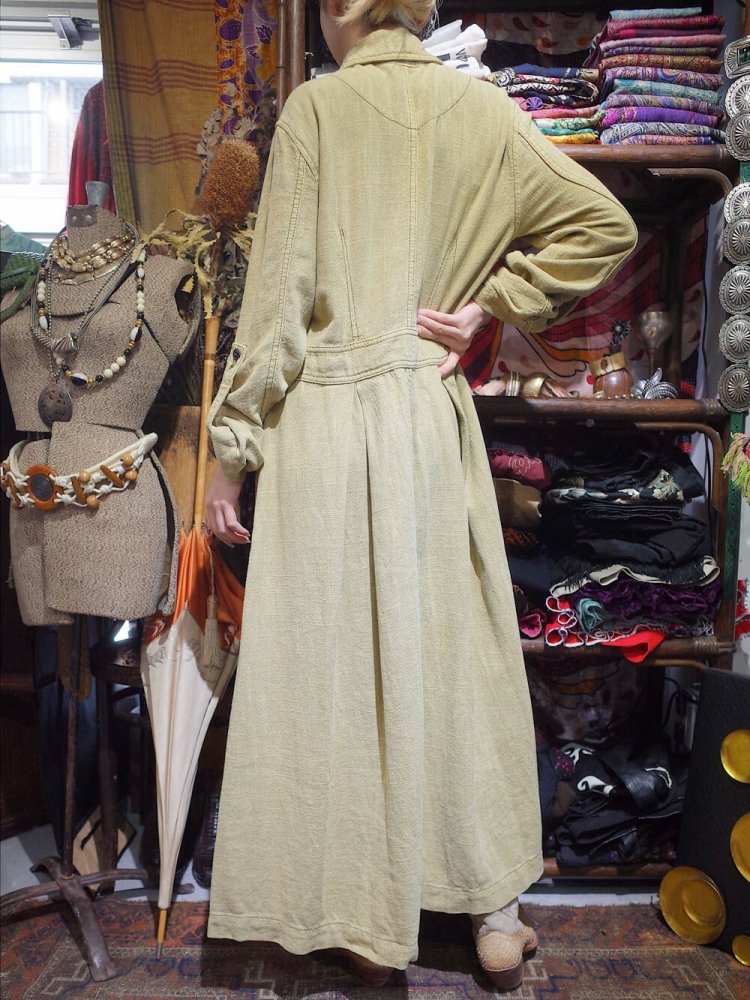 Fade Green Heavy Linen/Cotton Front Open Dress