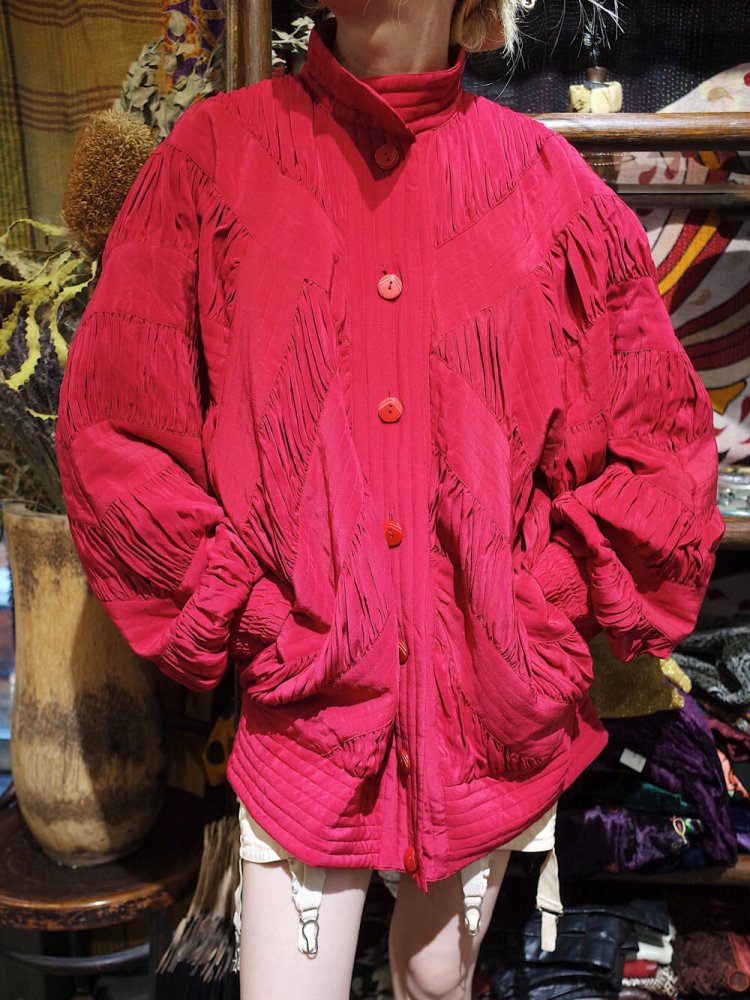 Red Silk Gather Dolman Blouson