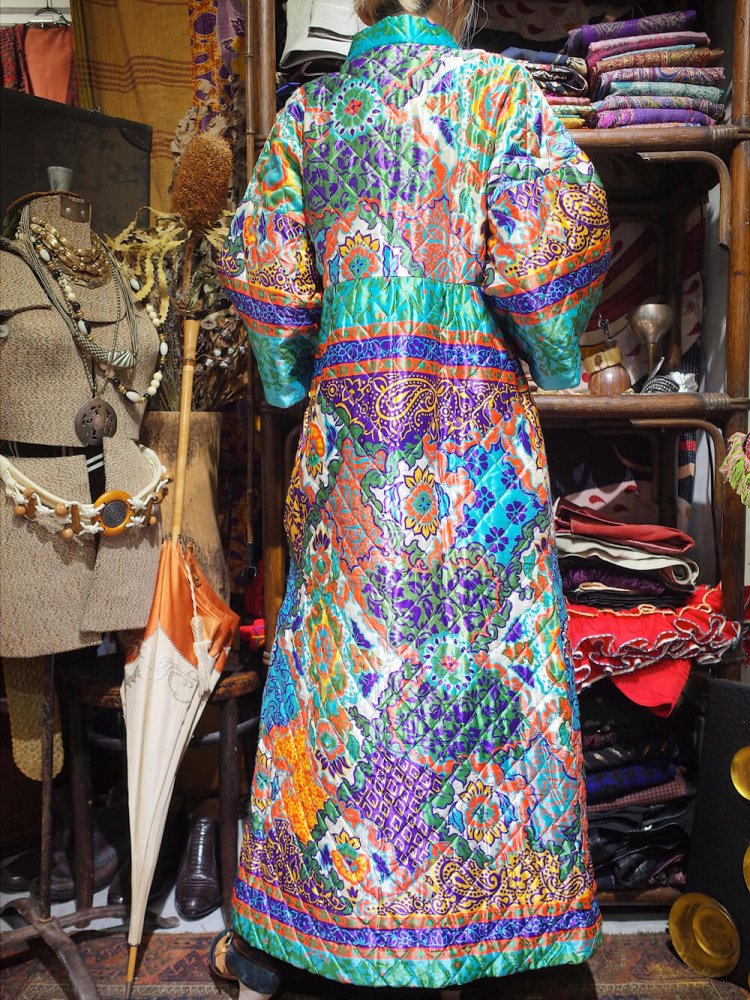 c.1970s Oriental Arabesque Quilting Gown Dress