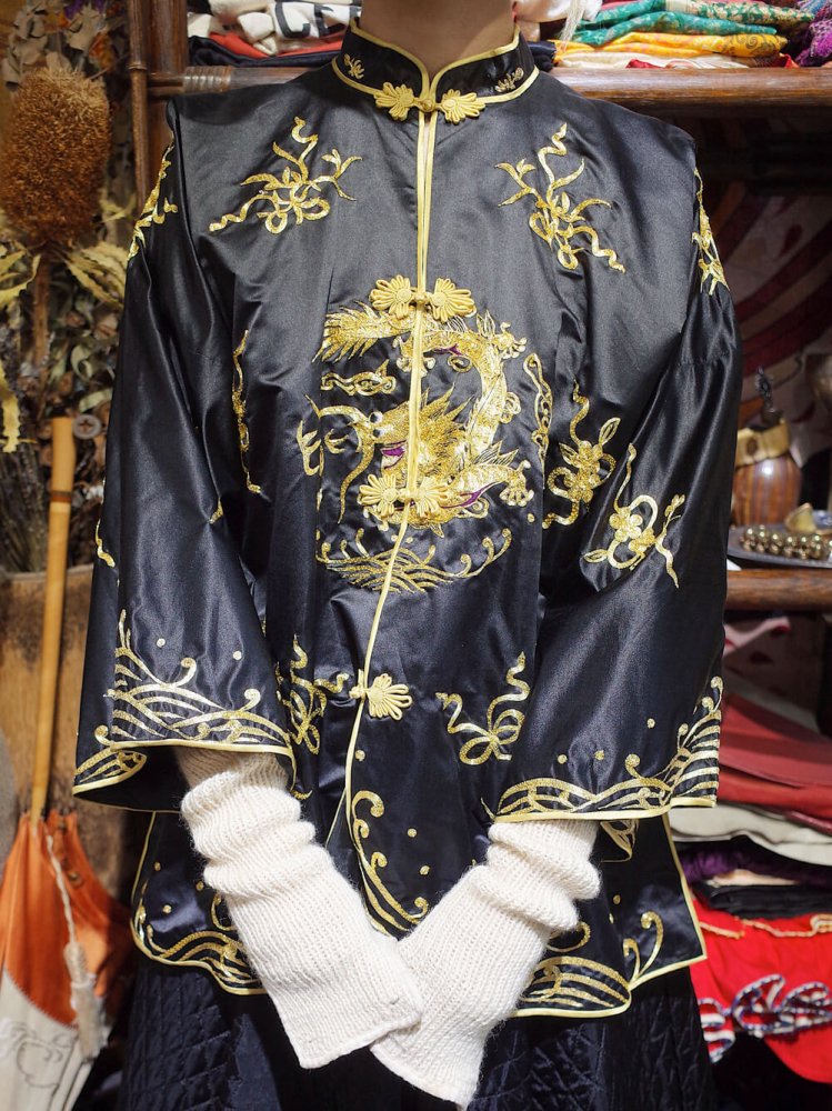 Black & Gold Dragon Chinese Embroidery Gown