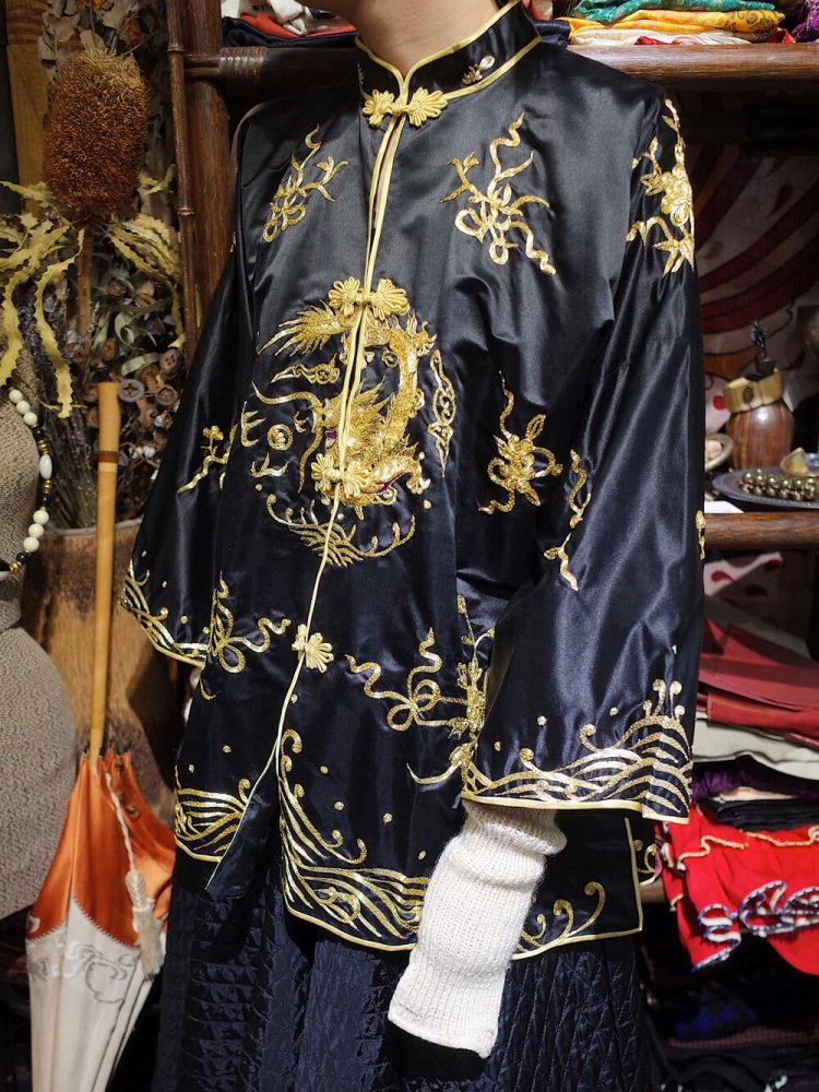 Black & Gold Dragon Chinese Embroidery Gown