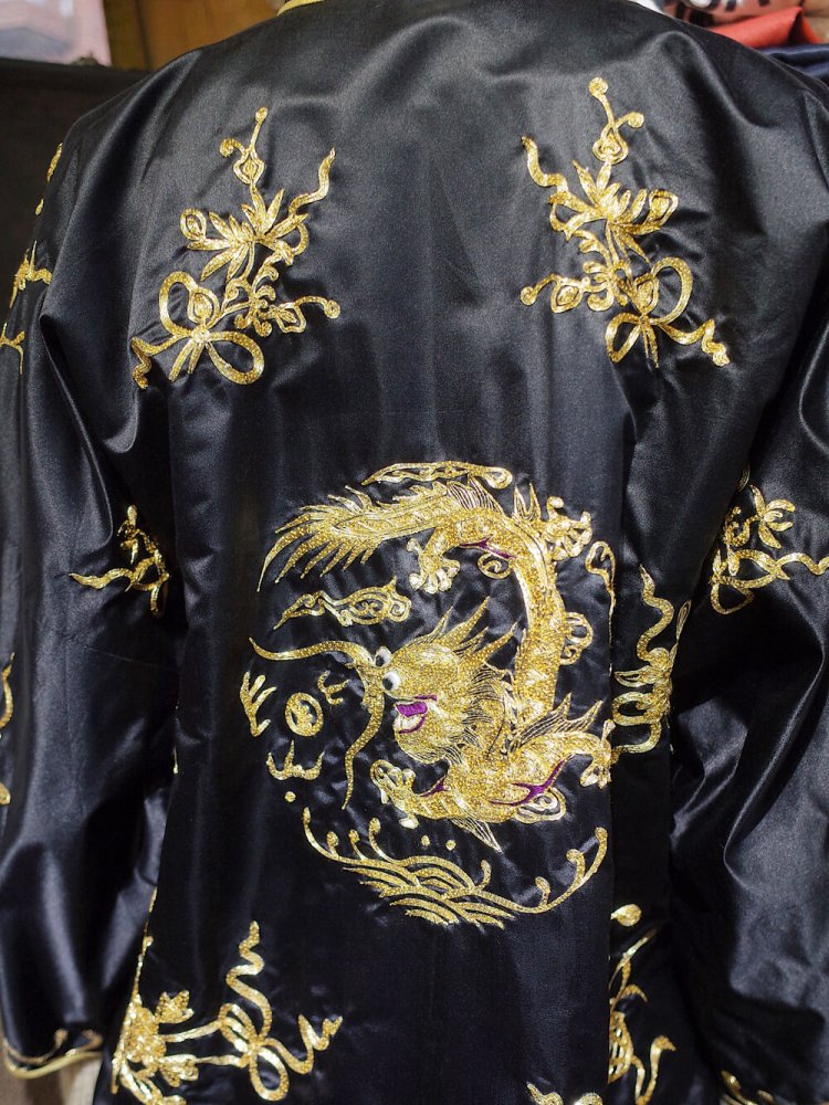 Black & Gold Dragon Chinese Embroidery Gown