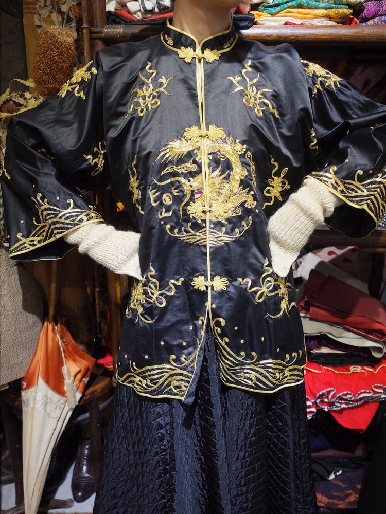 Black & Gold Dragon Chinese Embroidery Gown