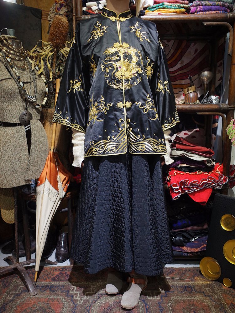 Black & Gold Dragon Chinese Embroidery Gown