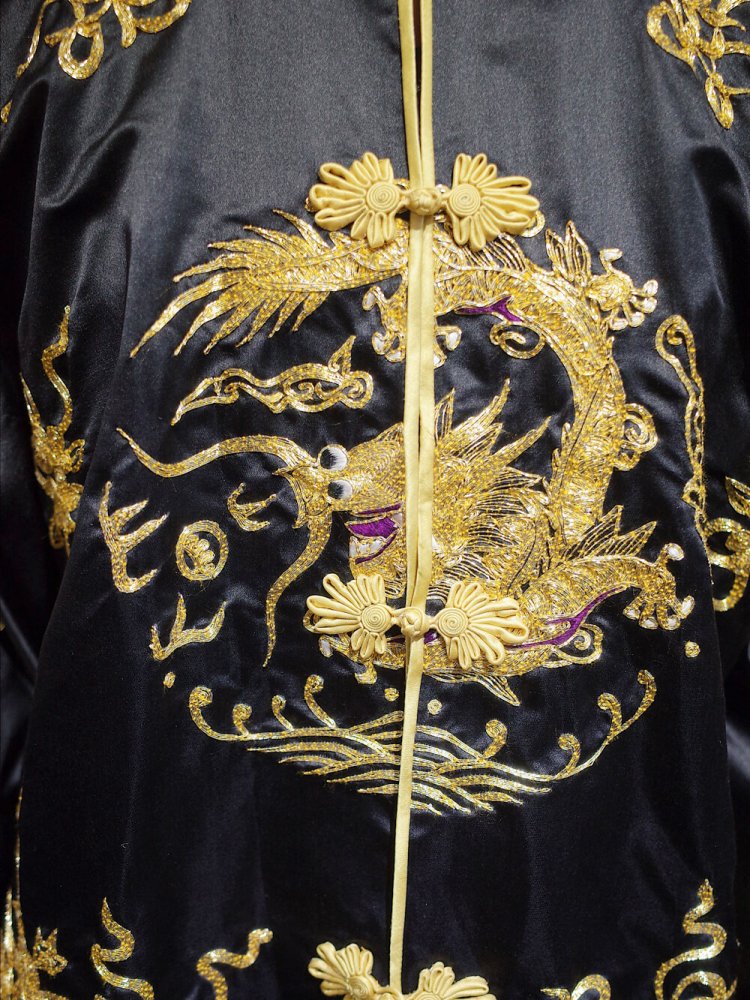 Black & Gold Dragon Chinese Embroidery Gown