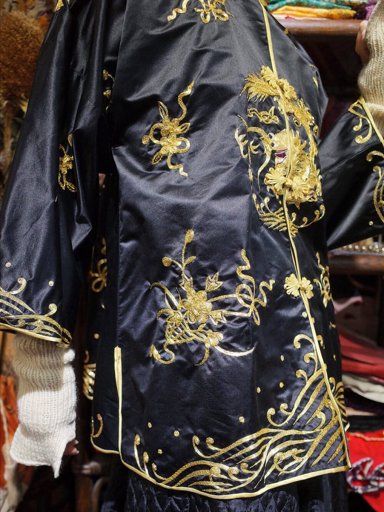 Black & Gold Dragon Chinese Embroidery Gown