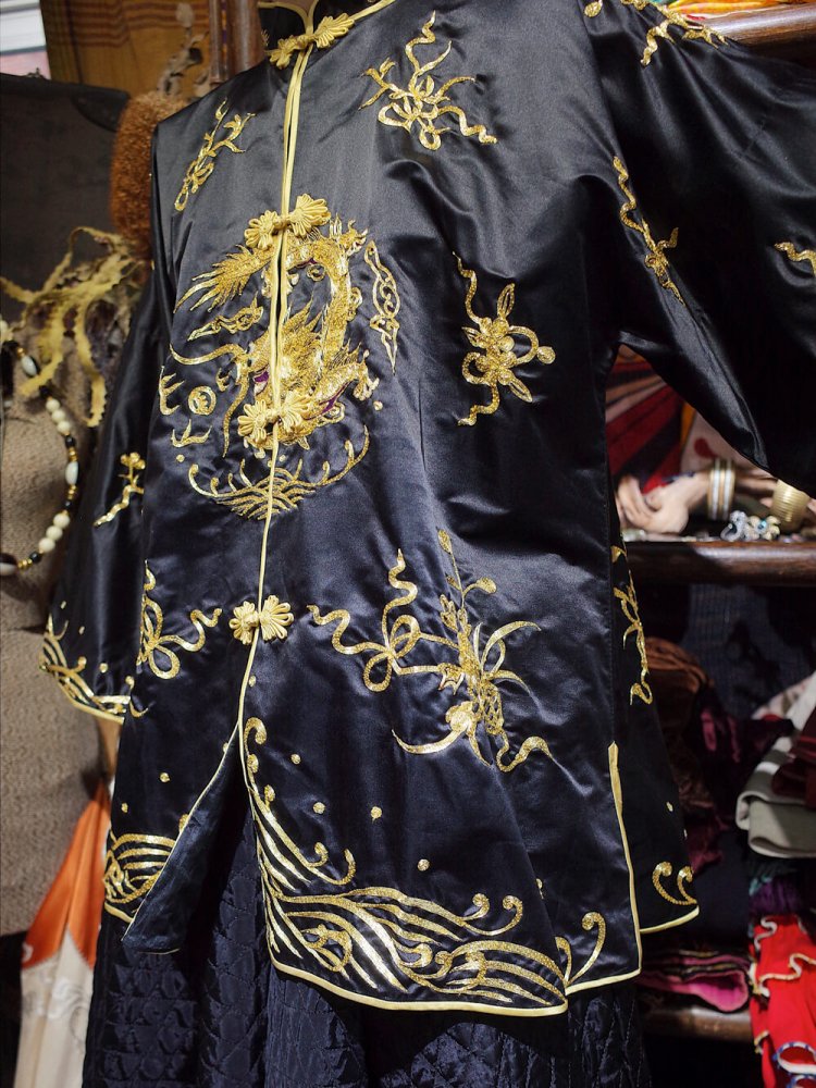 Black & Gold Dragon Chinese Embroidery Gown