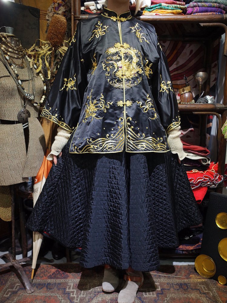 Black & Gold Dragon Chinese Embroidery Gown