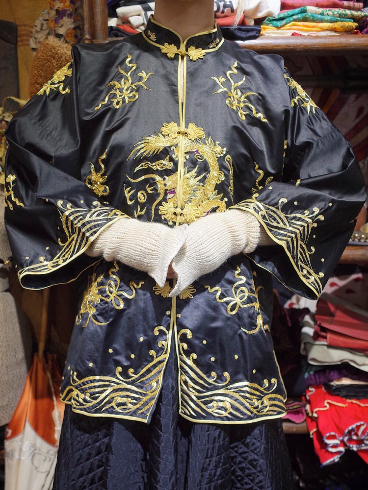 Black & Gold Dragon Chinese Embroidery Gown