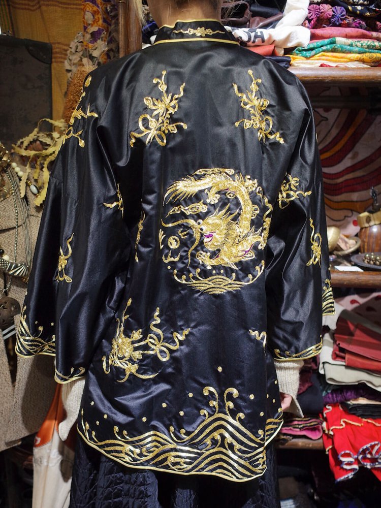 Black & Gold Dragon Chinese Embroidery Gown