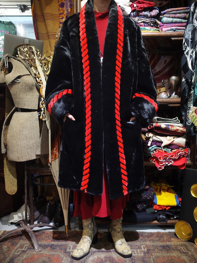 Black & Red Faux Fur Gown Coat