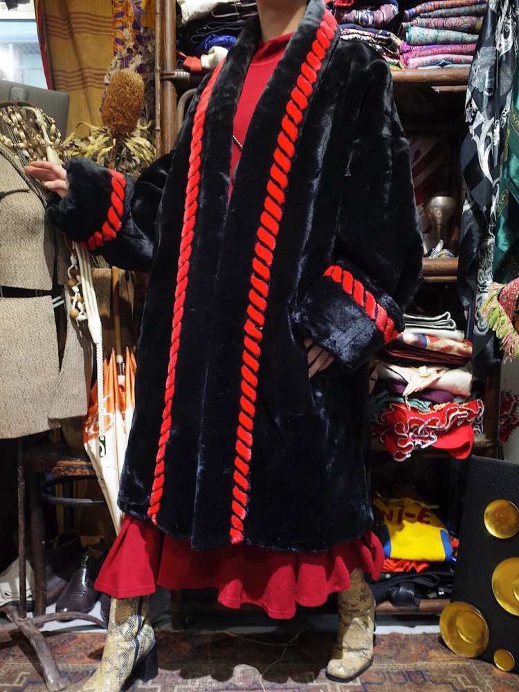 Black & Red Faux Fur Gown Coat