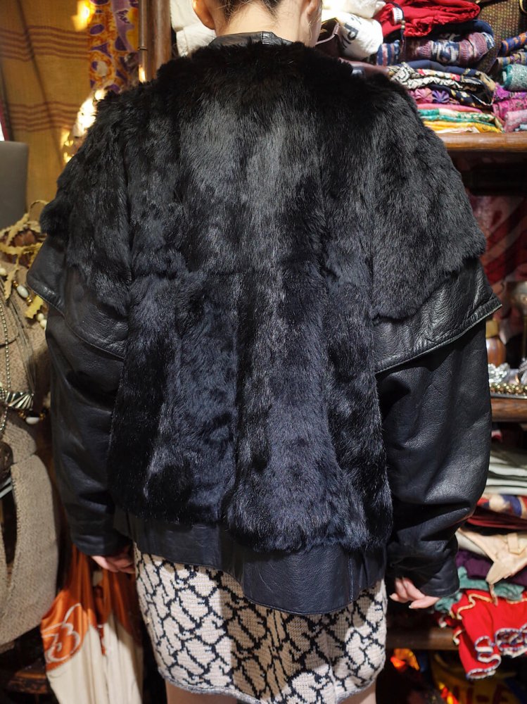 Rabbit Fur  Leather Docking Sleeve Jacket