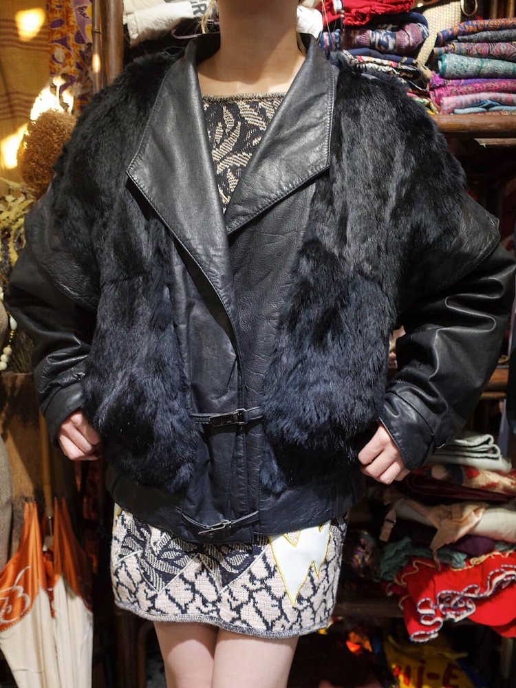 Rabbit Fur  Leather Docking Sleeve Jacket