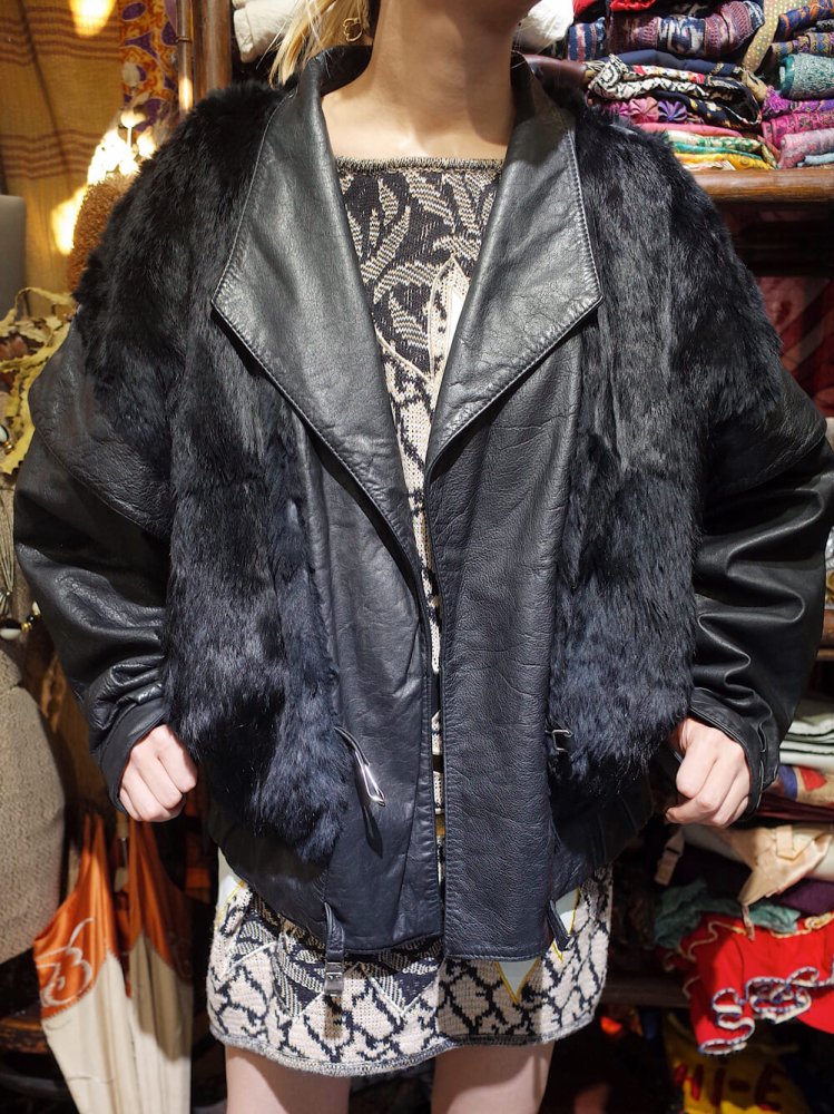 Rabbit Fur  Leather Docking Sleeve Jacket