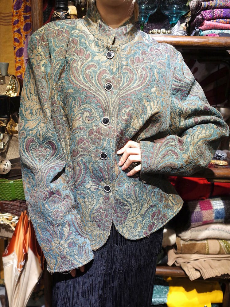 Symmetric Arabesque Mao Collar Gobelin Jacket