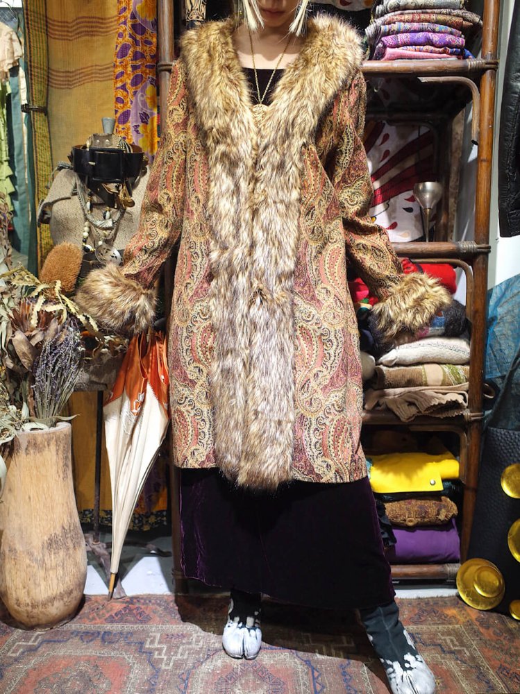 Paisley Gobelin  Faux Fur Coat