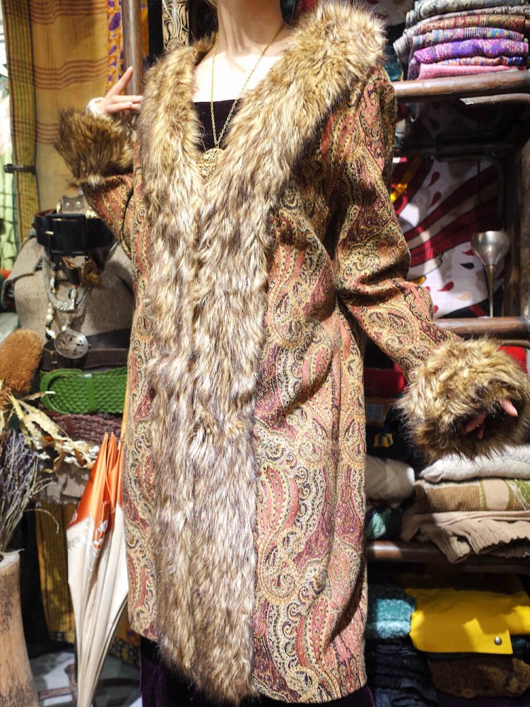 Paisley Gobelin  Faux Fur Coat