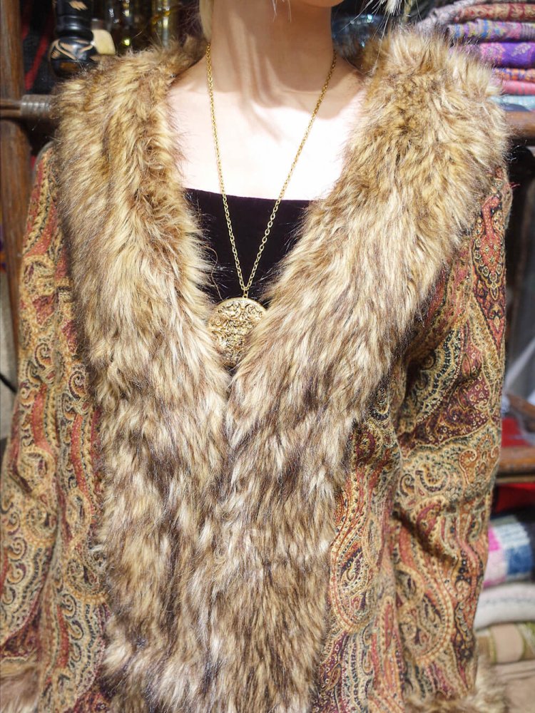 Paisley Gobelin  Faux Fur Coat