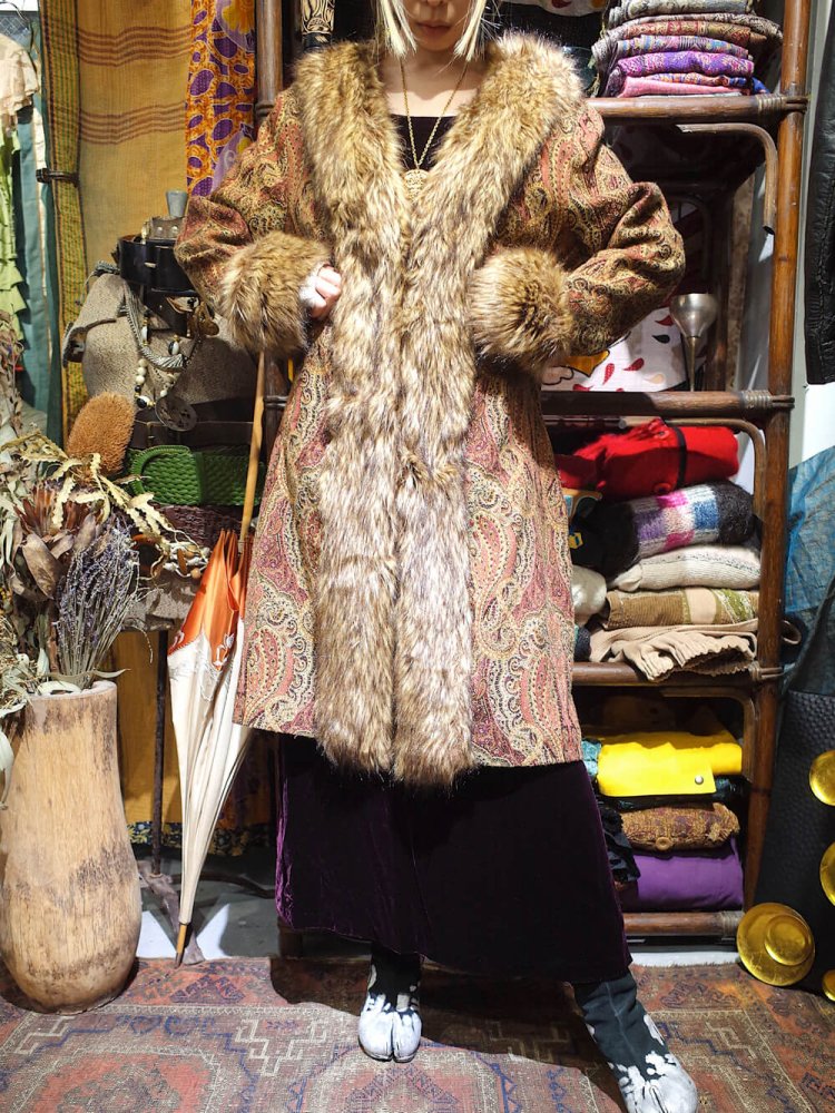 Paisley Gobelin  Faux Fur Coat